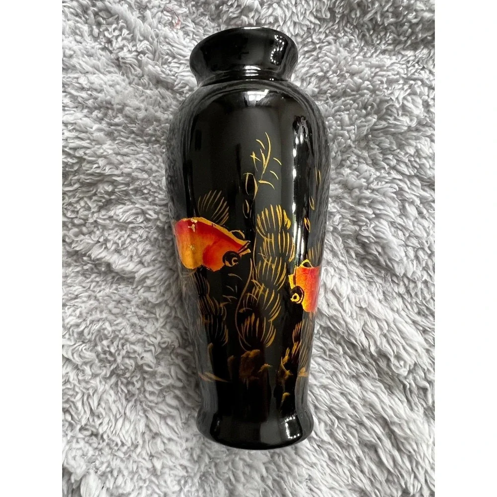 Vintage Black Lacquer Koi‎ Fish Vase